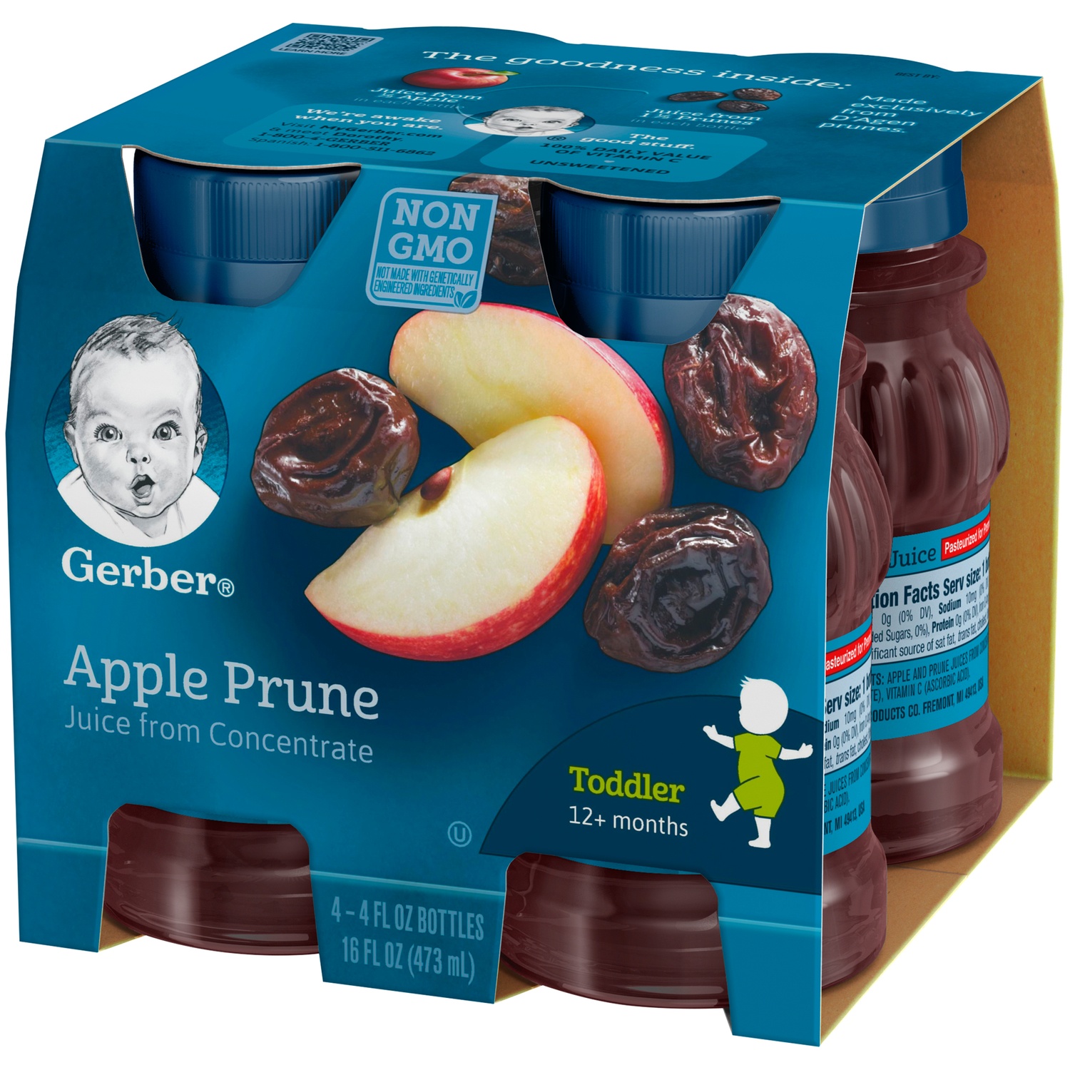 slide 4 of 7, Gerber Apple Prune Juice From Concentrate, 4 ct; 4 fl oz