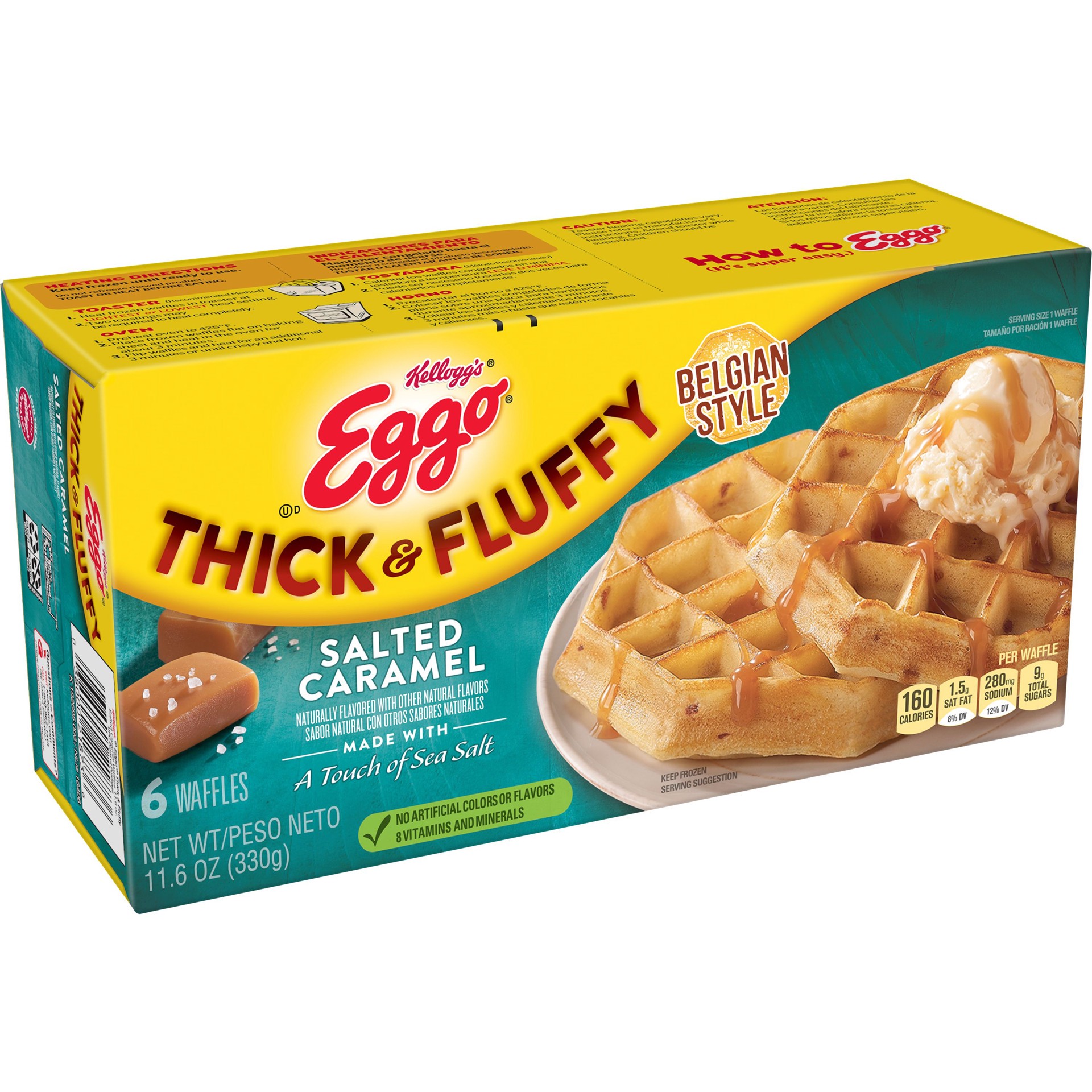 slide 1 of 5, Eggo Frozen Waffles, Frozen Breakfast, Salted Caramel, 11.6 oz