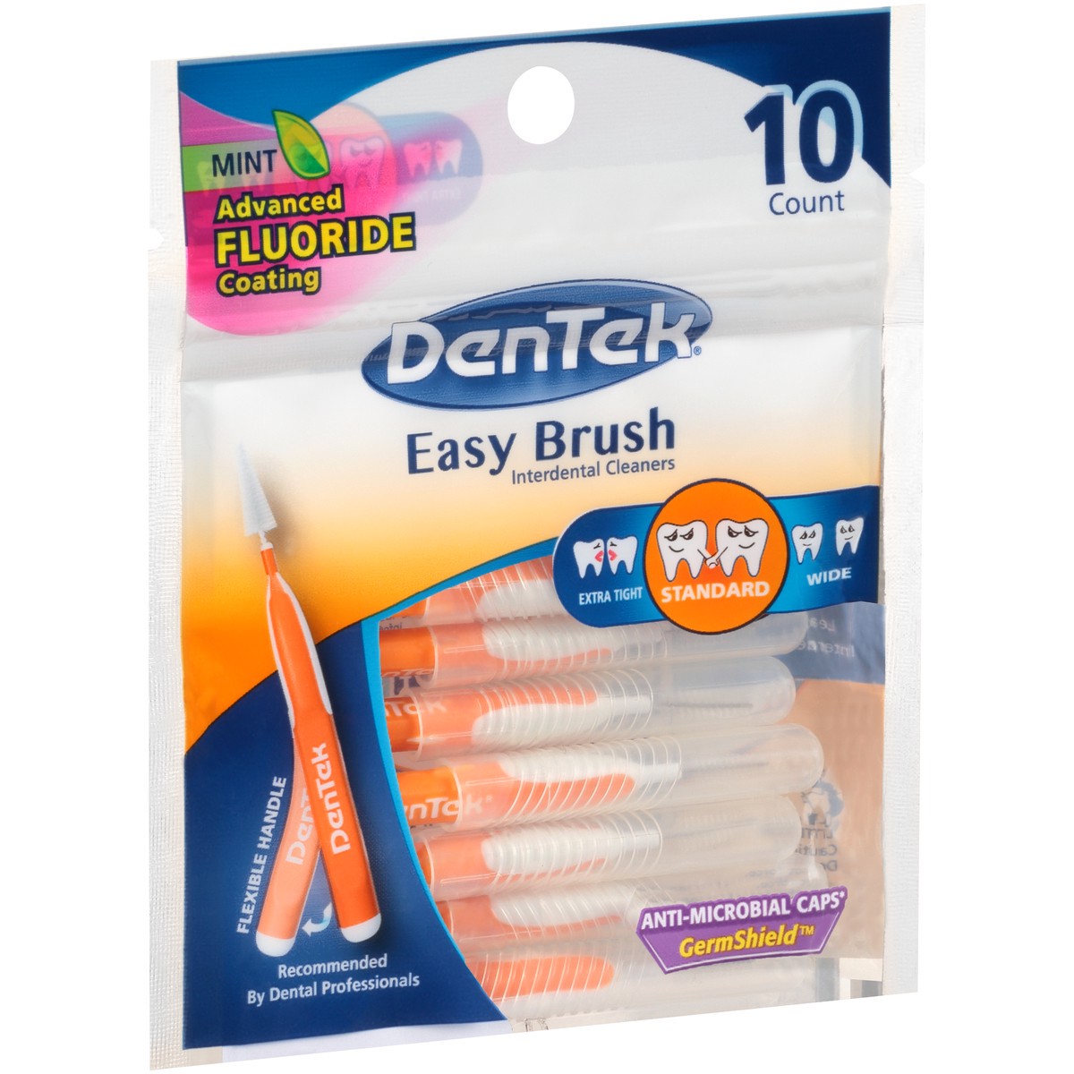 slide 5 of 8, DenTek Easy Brush Advanced Clean Interdental Cleaners, Standard, 10 Count, 10 ct