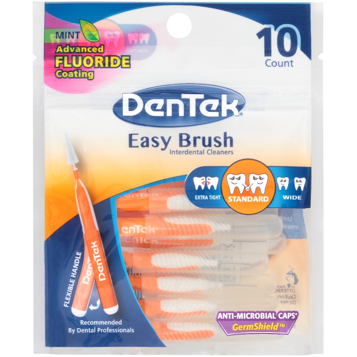 slide 7 of 8, DenTek Easy Brush Advanced Clean Interdental Cleaners, Standard, 10 Count, 10 ct