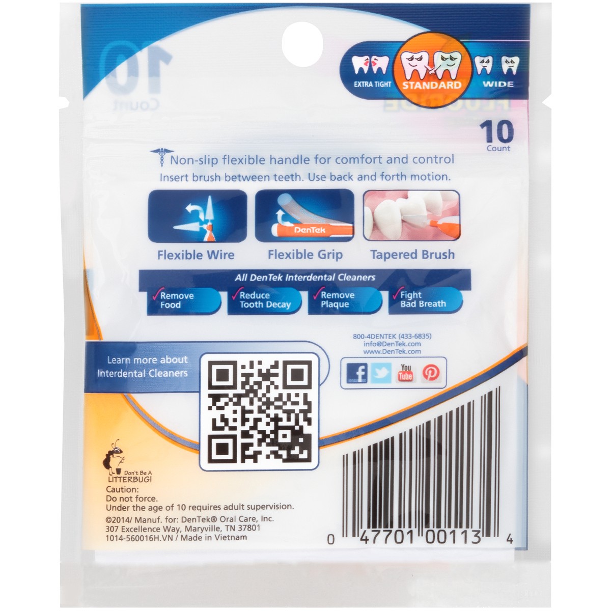 slide 8 of 8, DenTek Easy Brush Advanced Clean Interdental Cleaners, Standard, 10 Count, 10 ct