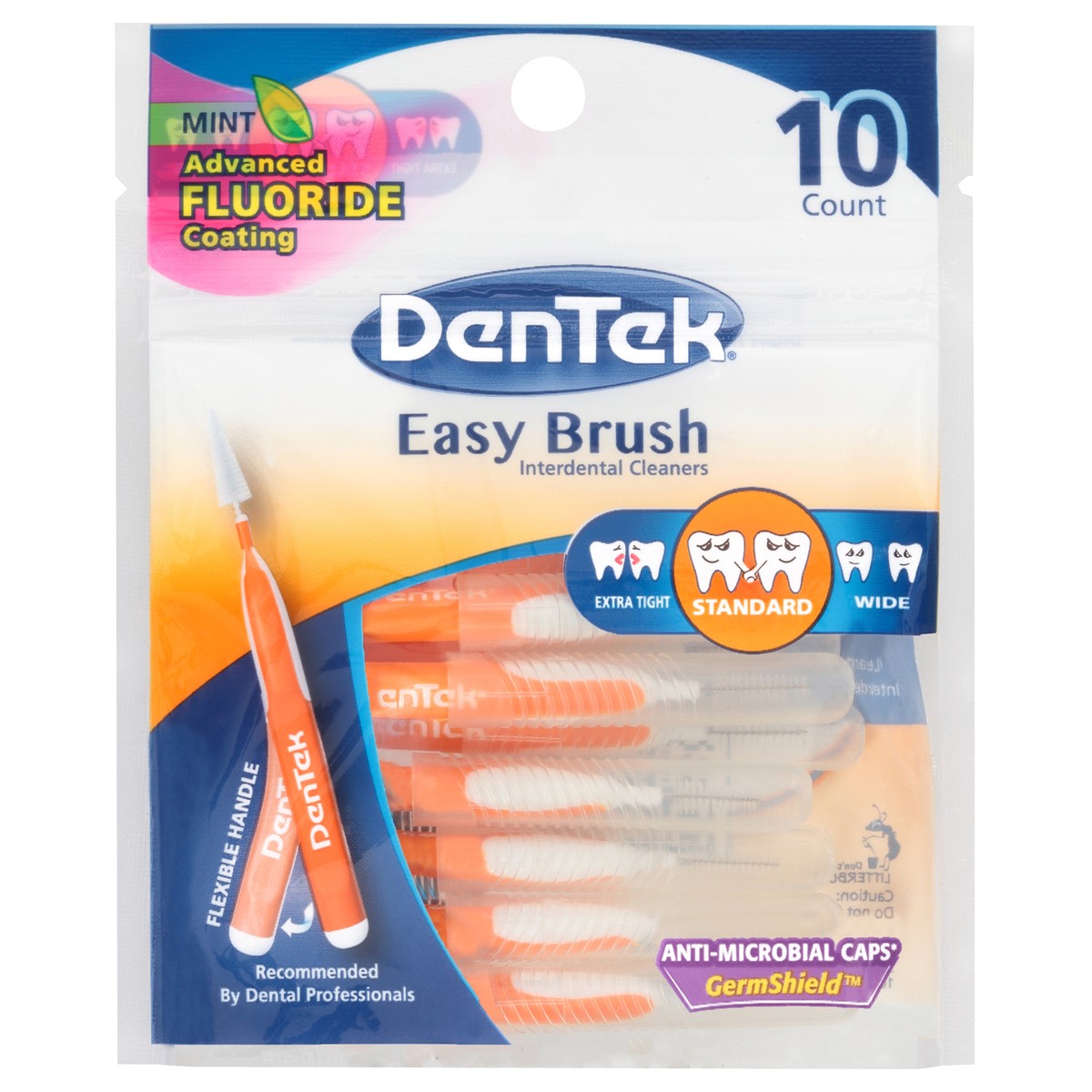 slide 3 of 8, DenTek Easy Brush Advanced Clean Interdental Cleaners, Standard, 10 Count, 10 ct