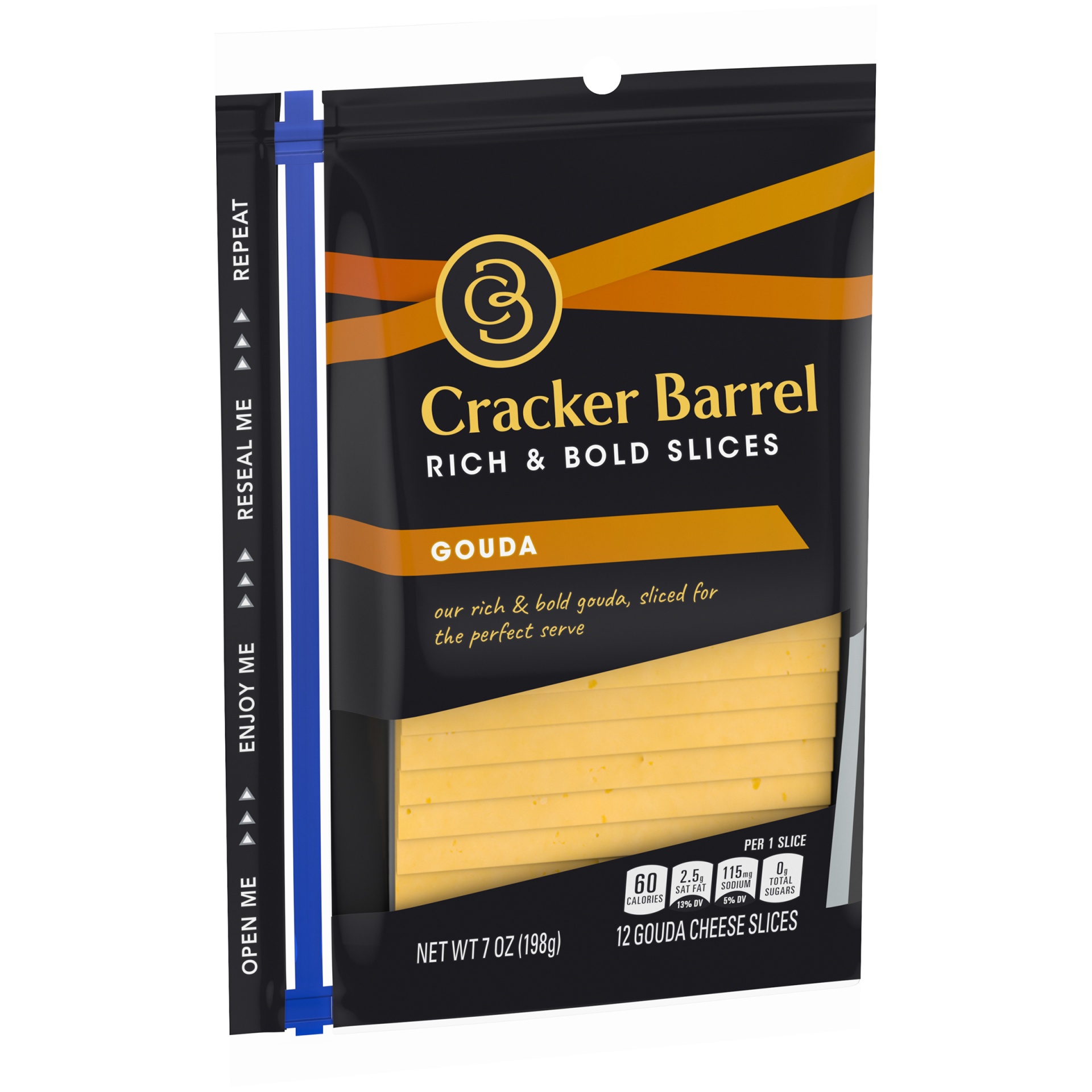 slide 2 of 6, Cracker Barrel Gouda Cheese Slices, 7 oz