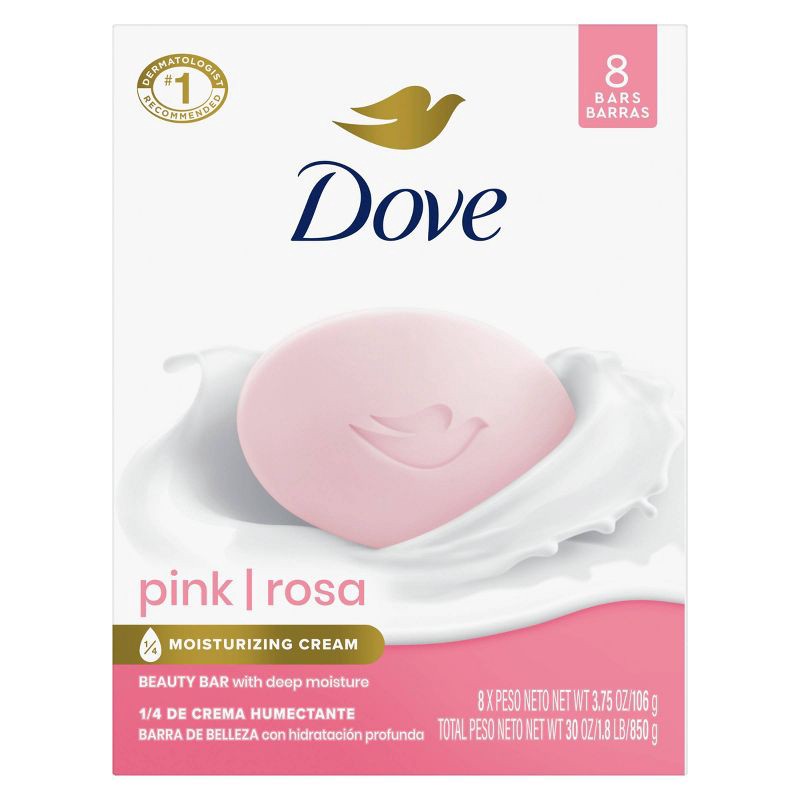 slide 2 of 7, Dove Beauty Pink Deep Moisture Beauty Bar Soap - 8pk - 3.75oz each, 8 ct, 3.75 oz