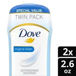 Dove Beauty Original Clean 24-Hour Women's Antiperspirant & Deodorant Stick - 2pc/2.6oz