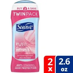 Suave Powder Anti-Staining 48-Hour Antiperspirant & Deodorant Stick - 2.6oz/2pk