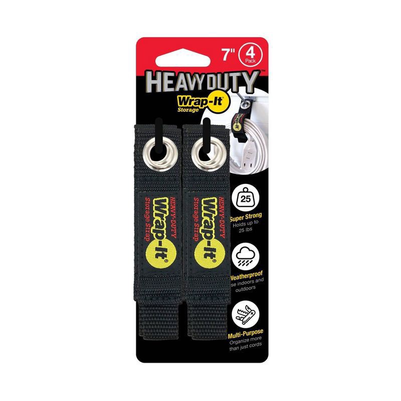 slide 1 of 8, Wrap-It Heavy Duty Storage Straps 7" 4pk, 4 ct
