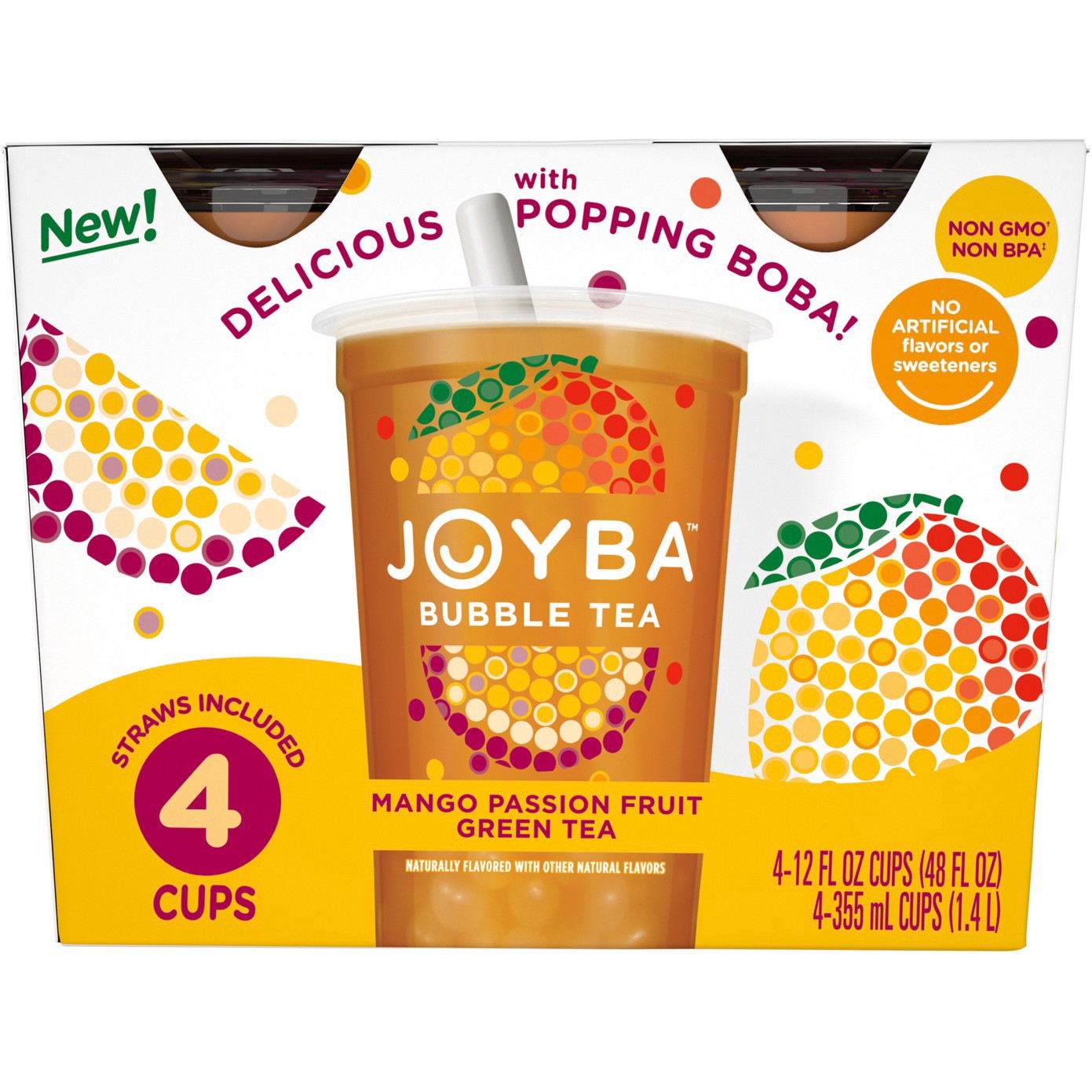 slide 11 of 16, JOYBA Mango Passionfruit Green Tea Bubble Tea, 12 fl oz (Pack of 4), 4 ct