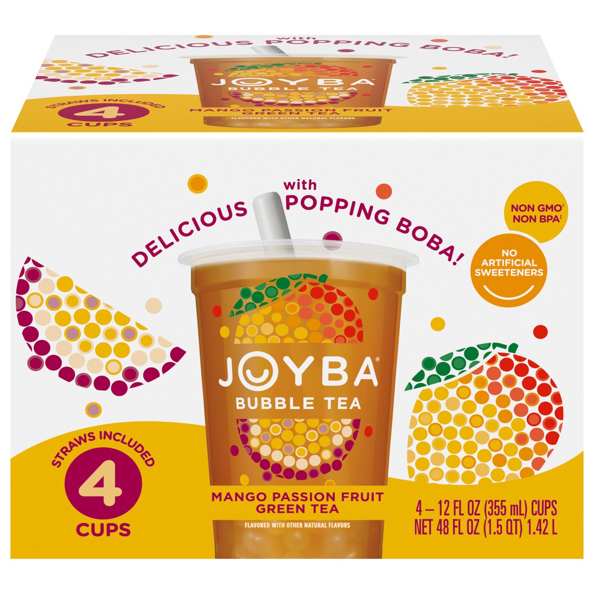 slide 1 of 16, JOYBA Mango Passionfruit Green Tea Bubble Tea, 12 fl oz (Pack of 4), 4 ct