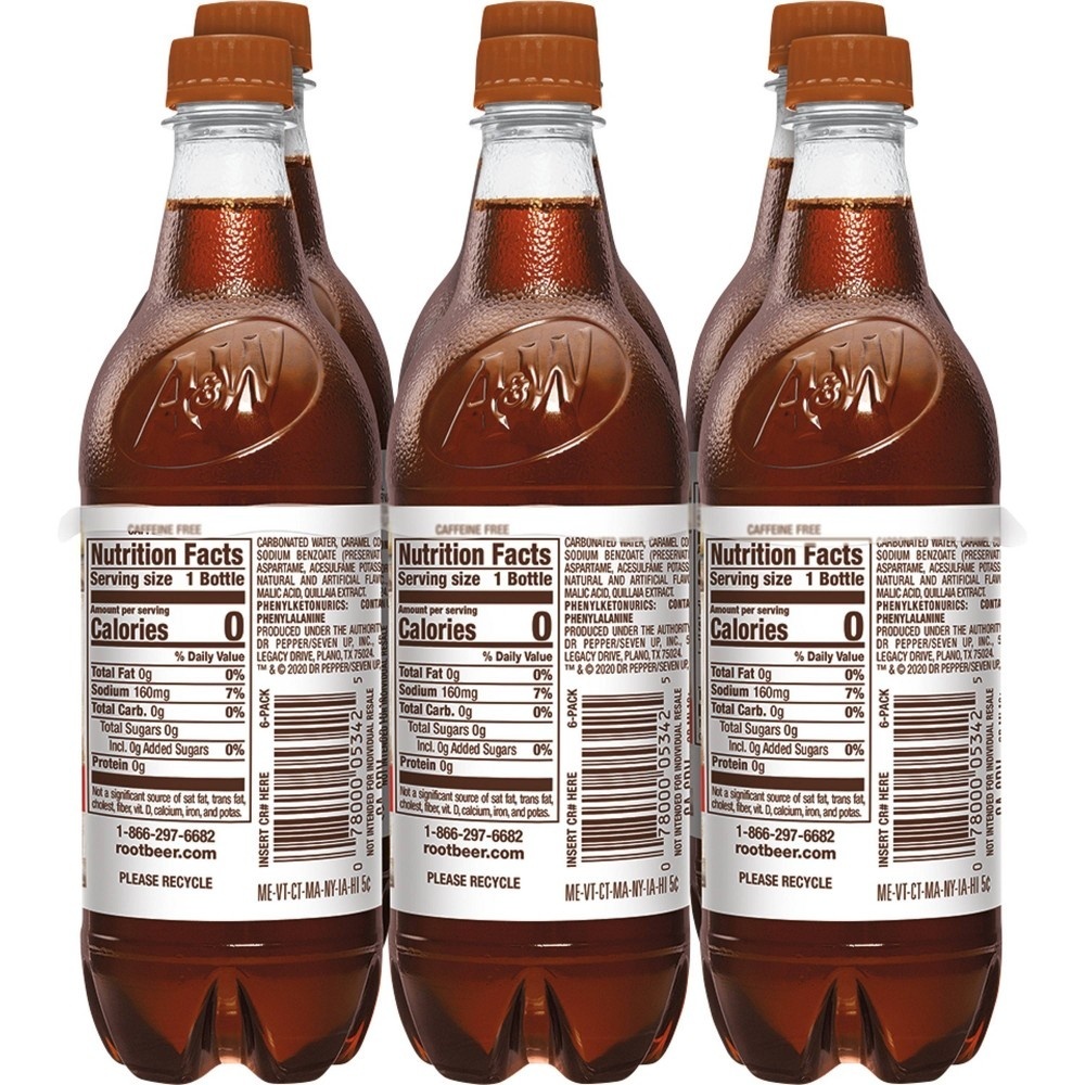 slide 3 of 4, A&W Root Beer Zero Sugar Bottles, 6 ct; 16.9 fl oz