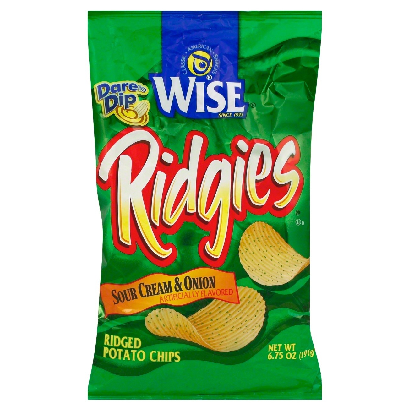 slide 1 of 6, Ridgies Sour Cream & Onion Ridged Potato Chips, 6.75 oz