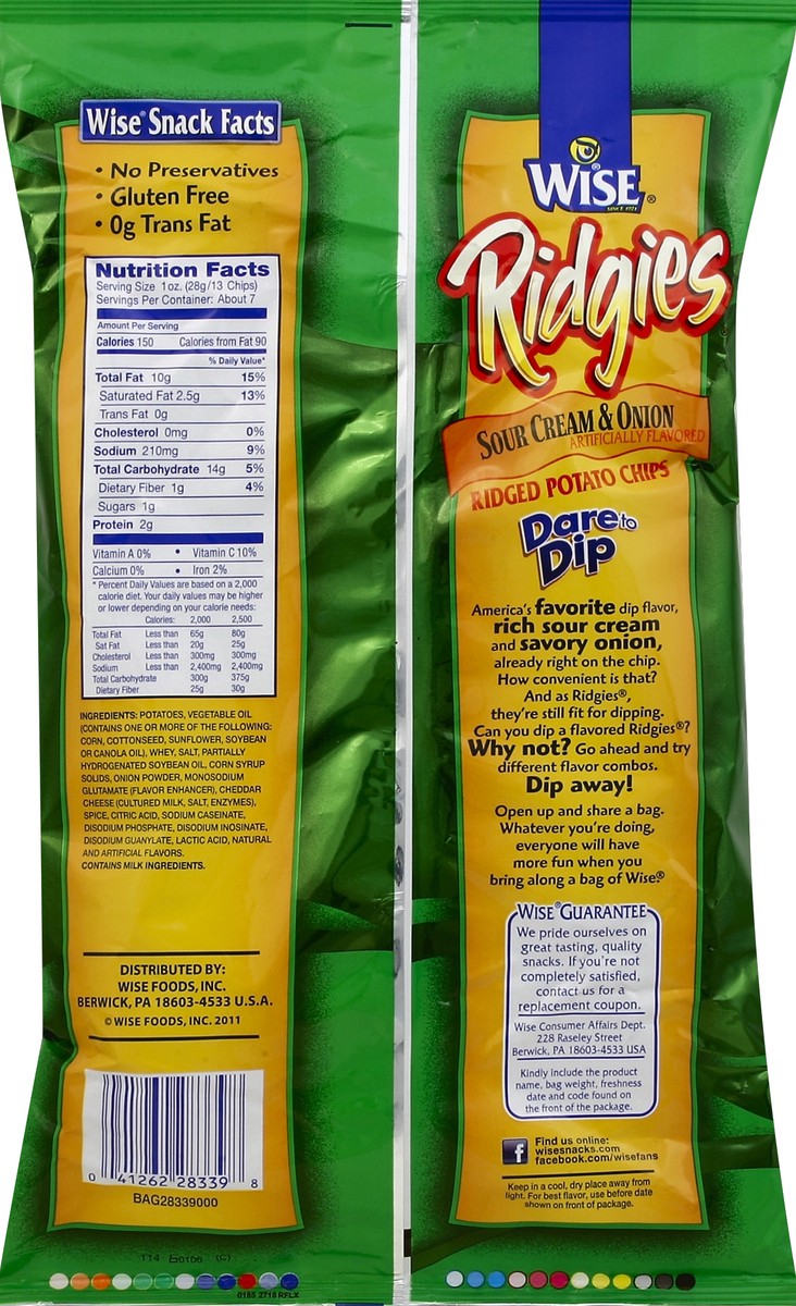 slide 6 of 6, Ridgies Sour Cream & Onion Ridged Potato Chips, 6.75 oz