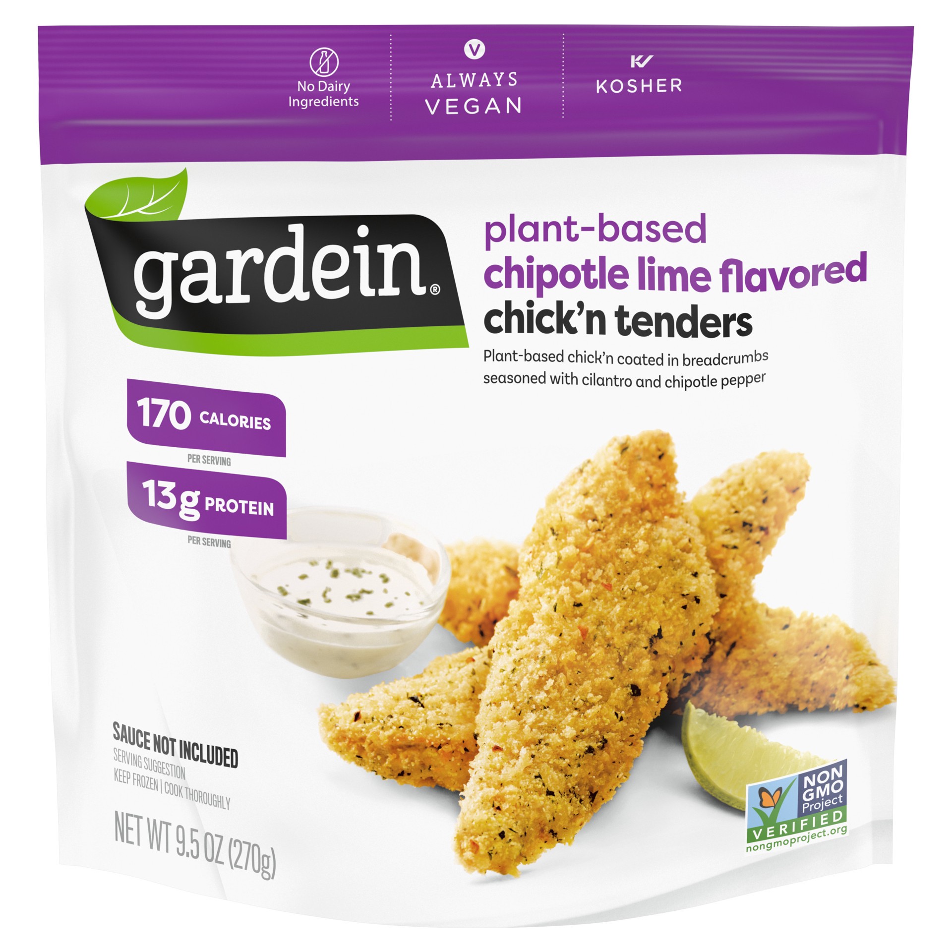 slide 1 of 5, Gardein Plant Based Chipotle Lime Flavored Chick'n Tenders 9.5 oz, 9.5 oz