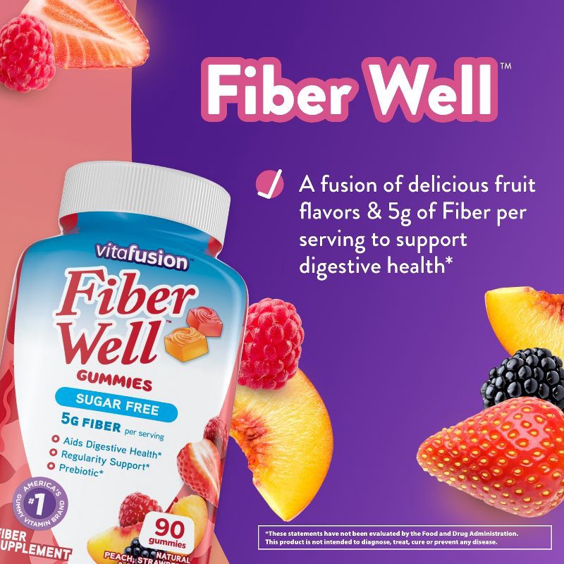 slide 3 of 9, Vitafusion Fiber - Well Fiber Supplement Gummies - Fruit Flavors - 90ct, 90 ct