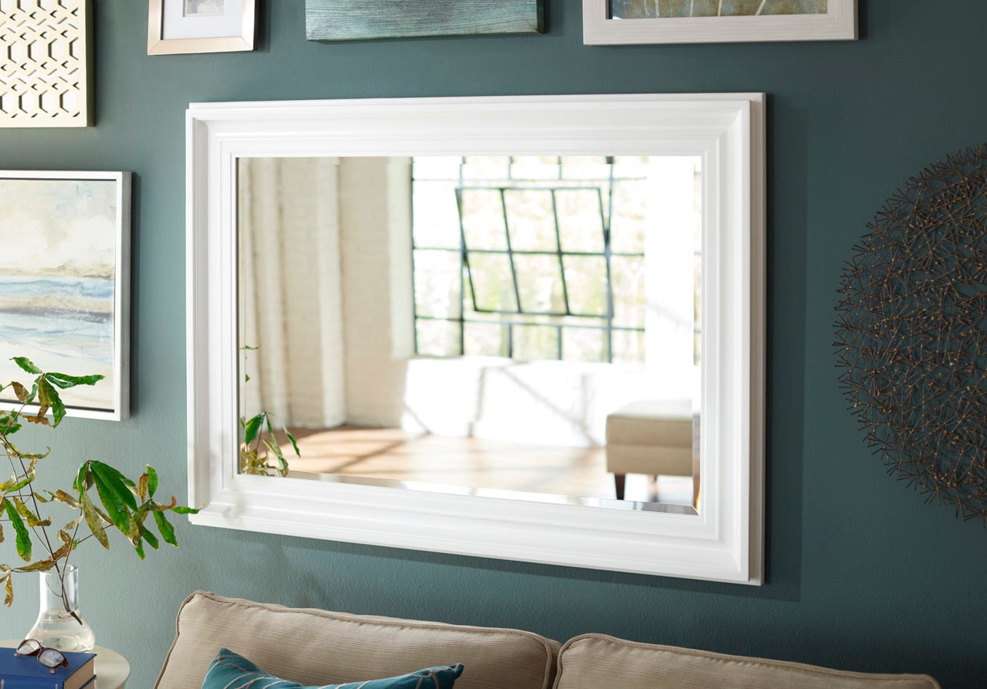 slide 2 of 6, allen + roth 31.75-in W x 43.75-in H Rectangle White Beveled Wall Mirror, 1 ct