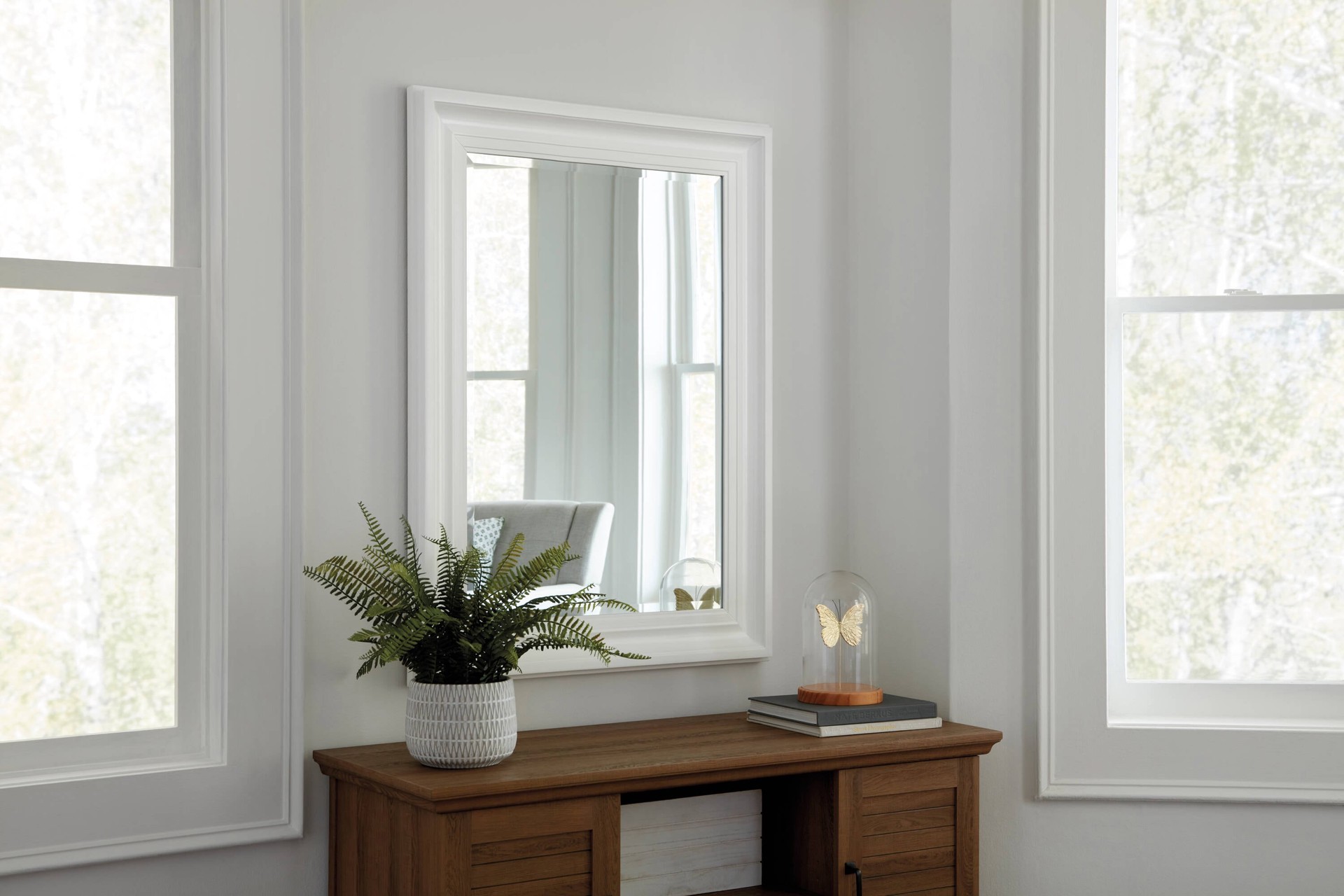 slide 4 of 6, allen + roth 31.75-in W x 43.75-in H Rectangle White Beveled Wall Mirror, 1 ct