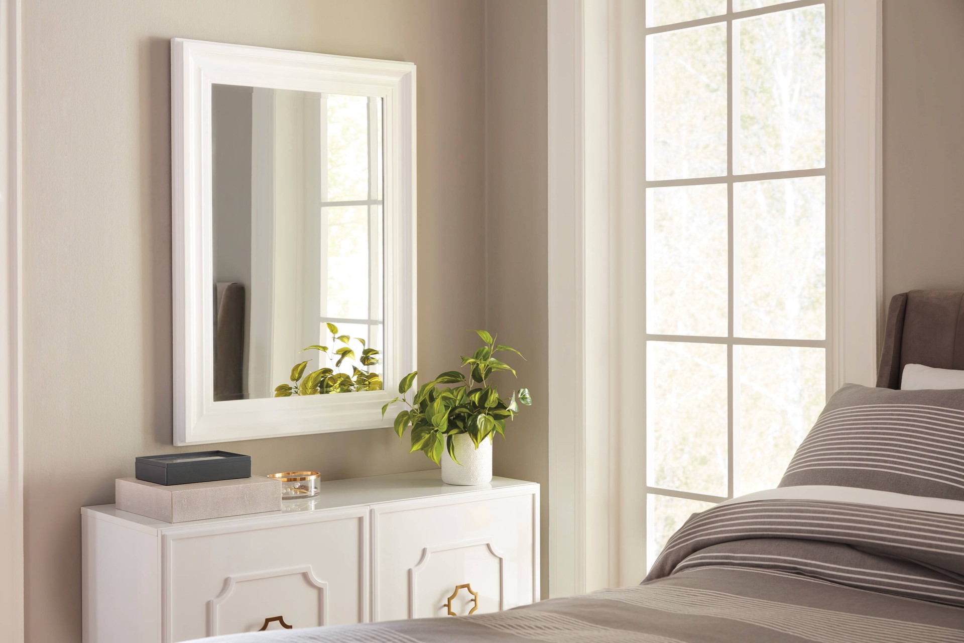 slide 5 of 6, allen + roth 31.75-in W x 43.75-in H Rectangle White Beveled Wall Mirror, 1 ct