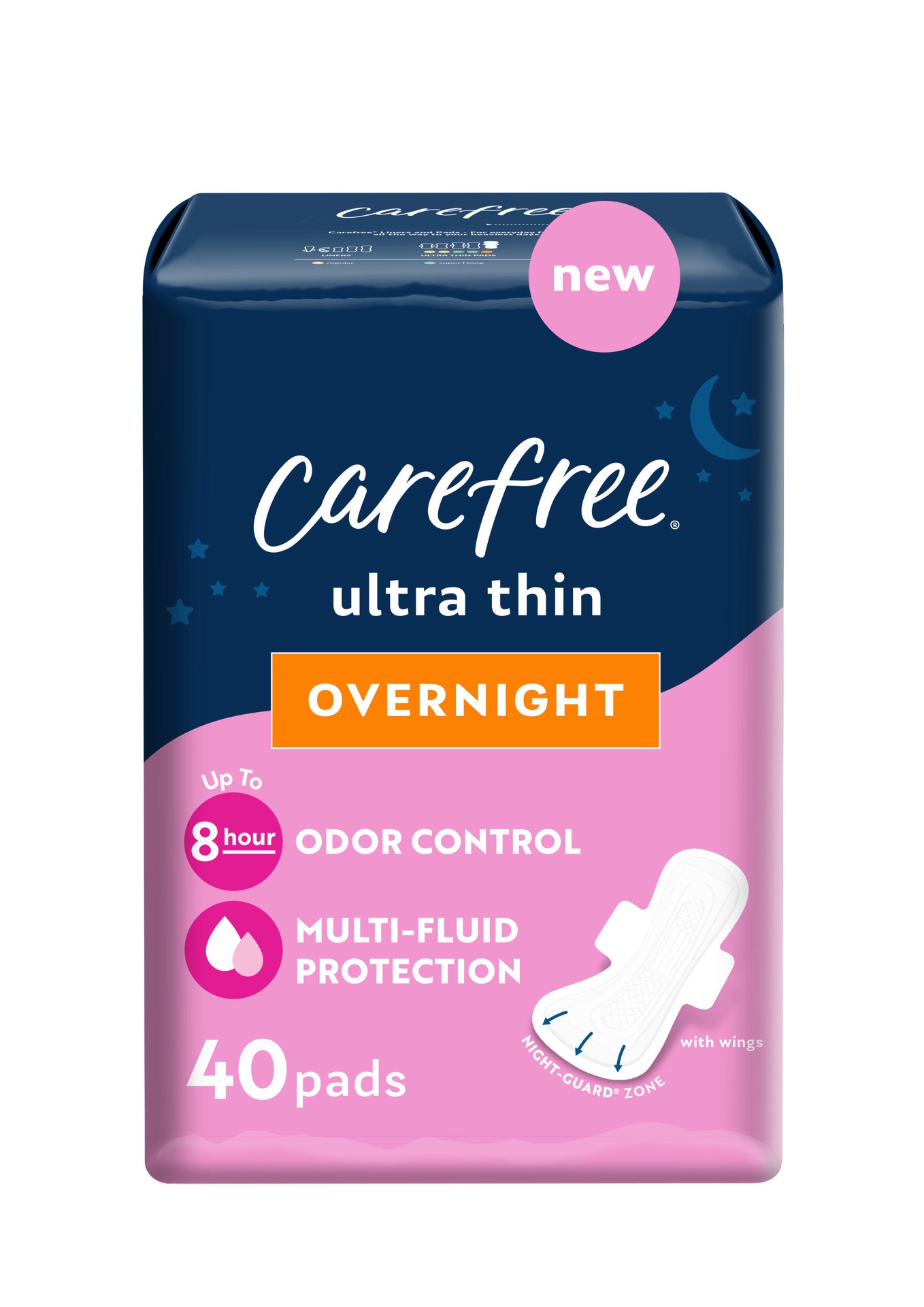 slide 6 of 9, CAREFREE Ultra Thin Pads, Overnight With Wings, 40ct, 40 ct
