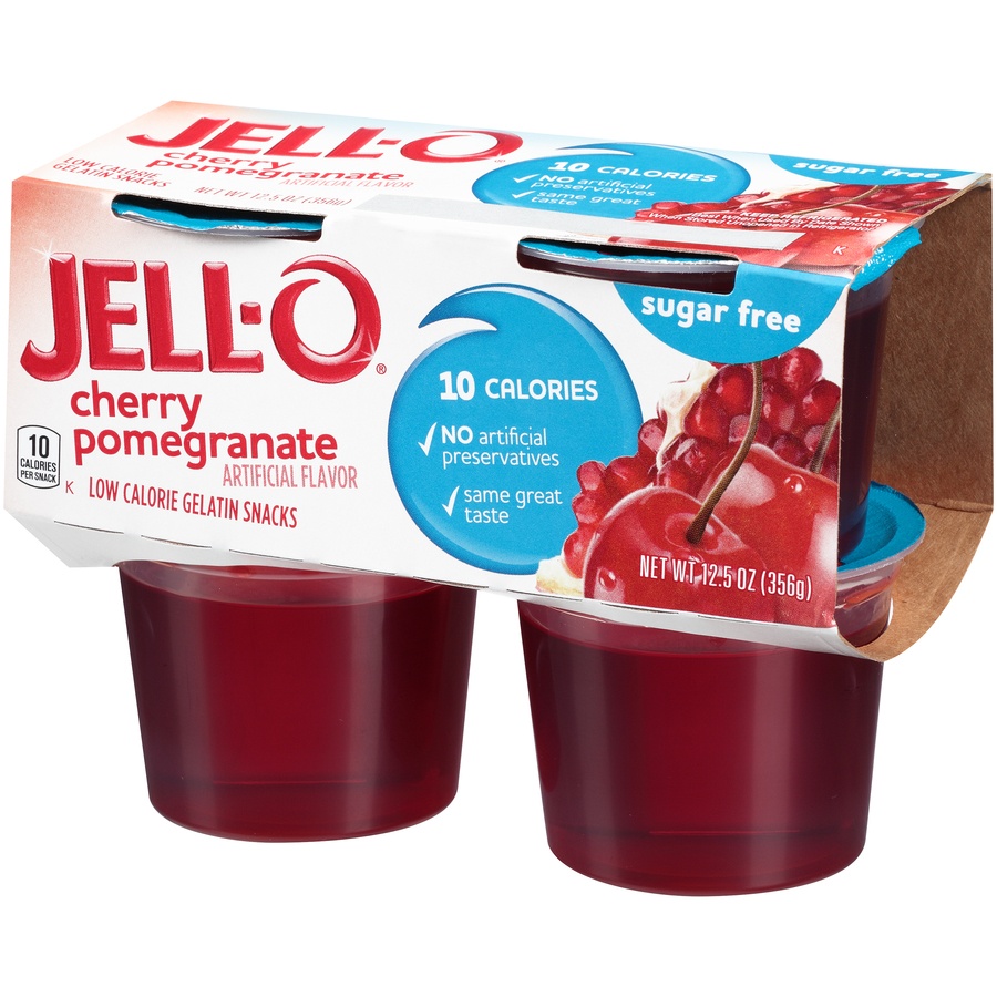 slide 3 of 8, Jell-O Sugar-Free Cherry Pomegranate Low Calorie Gelatin Snacks, 4 ct; 12.5 oz