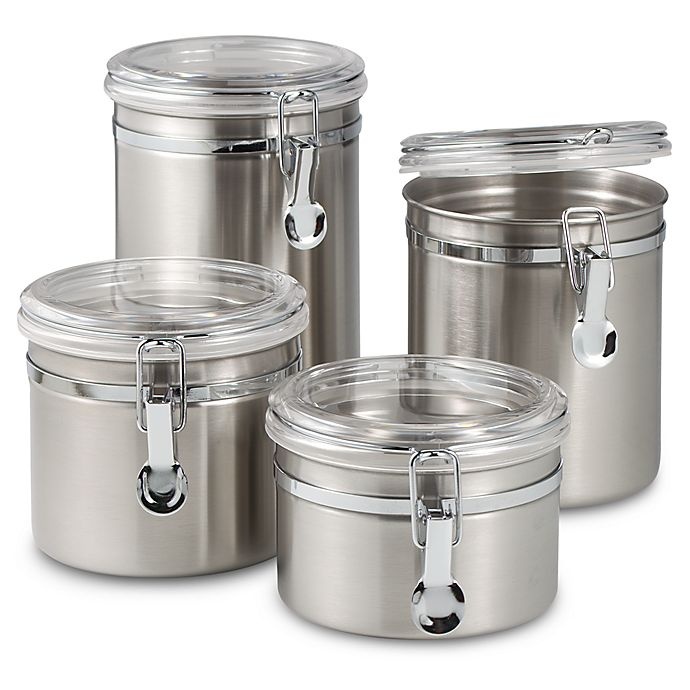 slide 1 of 1, SALT Airtight Stainless Steel Canisters with Acrylic Tops, 4 ct