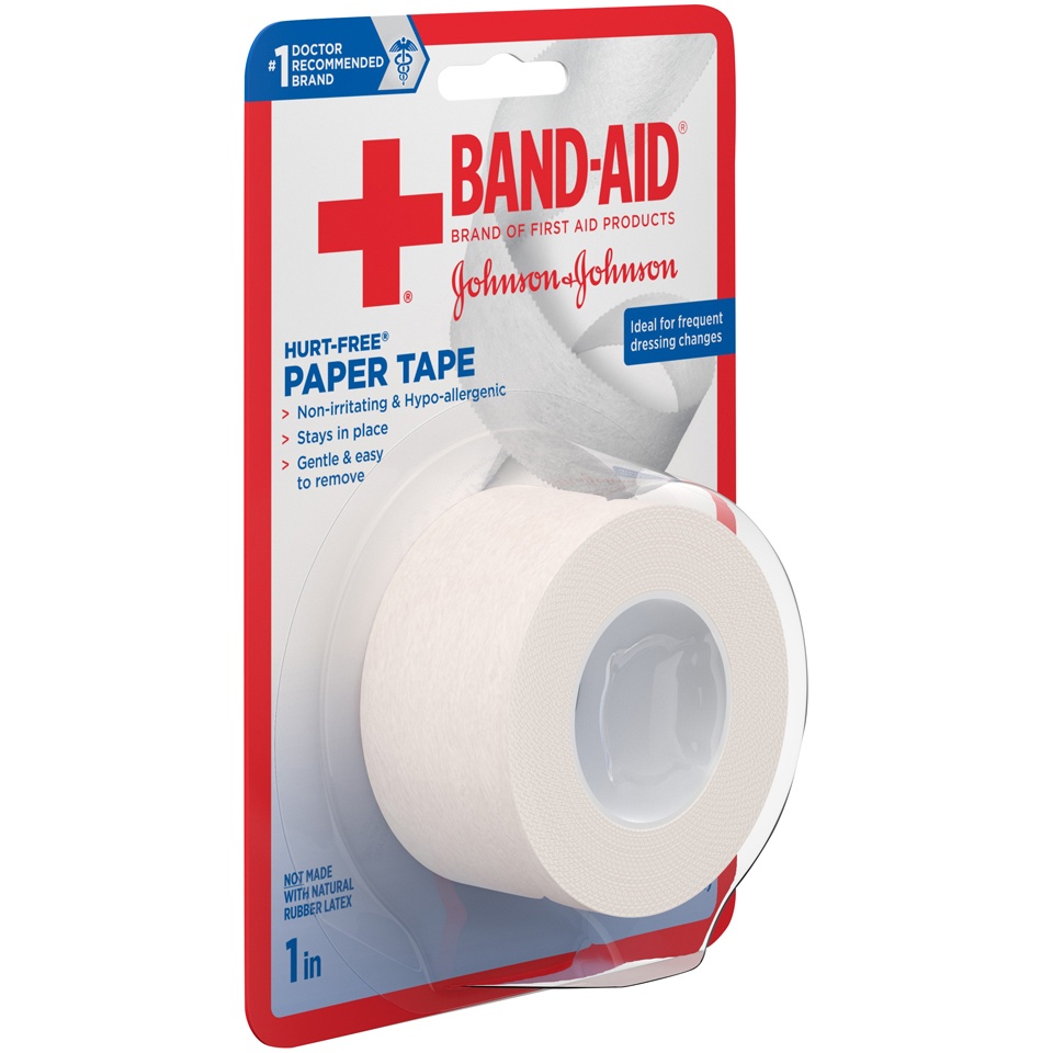 slide 3 of 6, Johnson & Johnson Band-Aid Brand First Aid Hurt-Free Medical Paper Tape - 1in x 10 yd, 10 yd