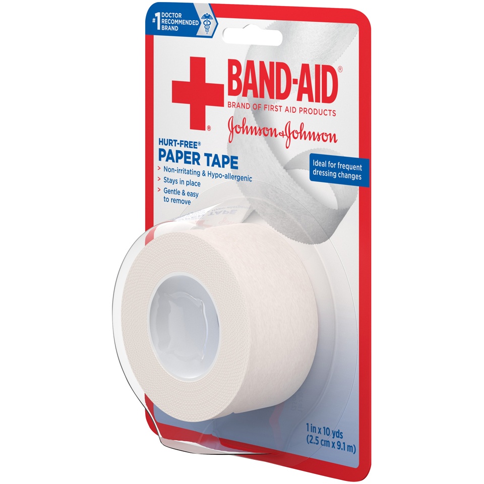 slide 4 of 6, Johnson & Johnson Band-Aid Brand First Aid Hurt-Free Medical Paper Tape - 1in x 10 yd, 10 yd