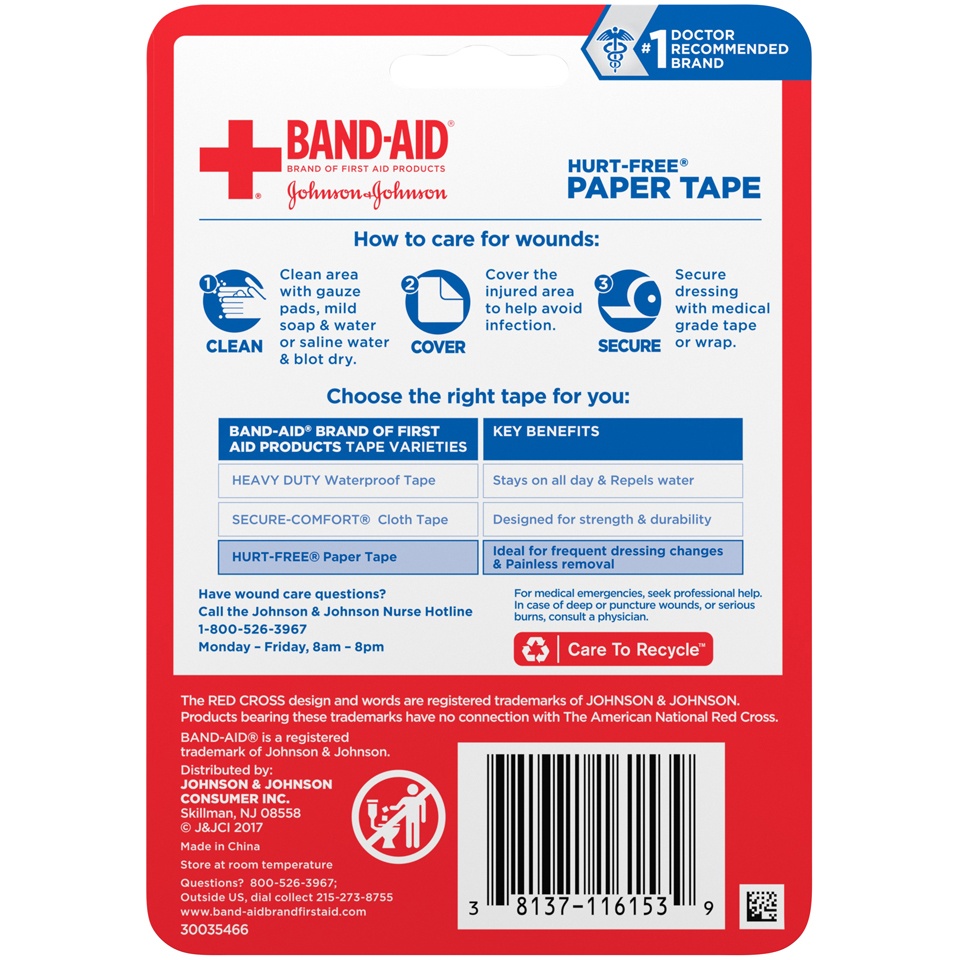 slide 2 of 6, Johnson & Johnson Band-Aid Brand First Aid Hurt-Free Medical Paper Tape - 1in x 10 yd, 10 yd