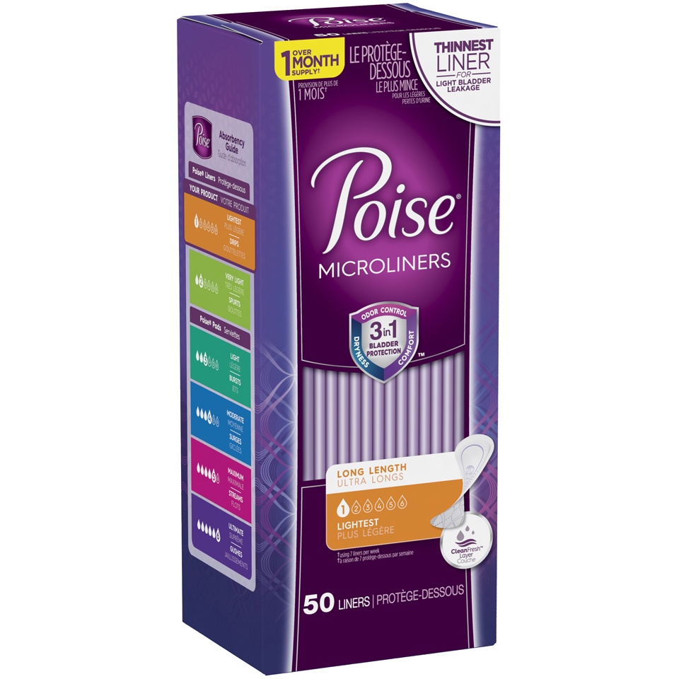 slide 2 of 3, Poise Microliners Postpartum Incontinence Panty Liners - Lightest Absorbency - Long - 50ct, 50 ct