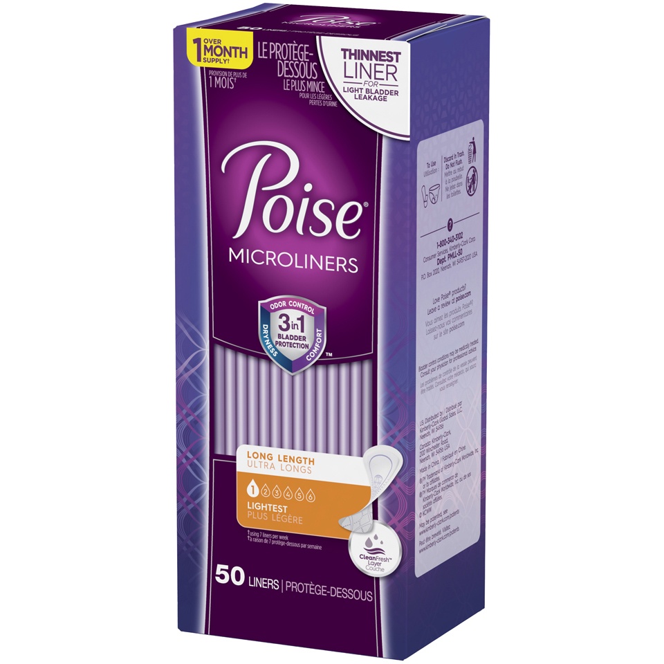 slide 3 of 3, Poise Microliners Postpartum Incontinence Panty Liners - Lightest Absorbency - Long - 50ct, 50 ct