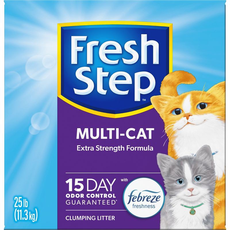 slide 2 of 15, Fresh Step Multi-Cat Scented Litter with the Power of Febreze Clumping Cat Litter - 25lb, 25 lb