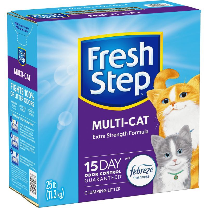 slide 14 of 15, Fresh Step Multi-Cat Scented Litter with the Power of Febreze Clumping Cat Litter - 25lb, 25 lb