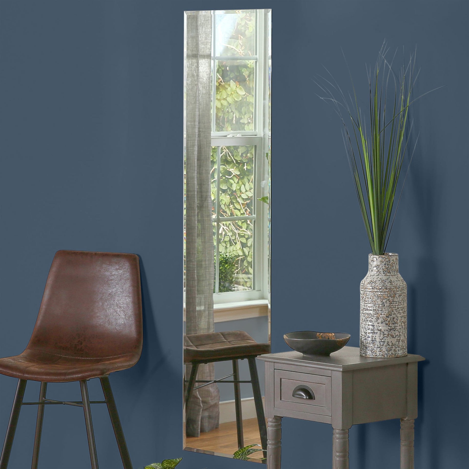 slide 4 of 6, Project Source 16-in W x 58-in H Rectangle silver Beveled Frameless Full Length Wall Mirror, 1 ct