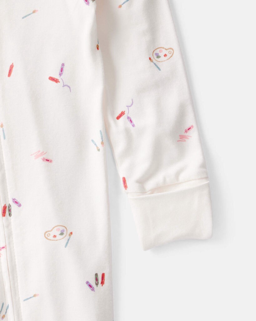 slide 3 of 6, Carter's Baby Girl Art Print PurelySoft Sleep & Play Pajamas - White White PRE, 1 ct