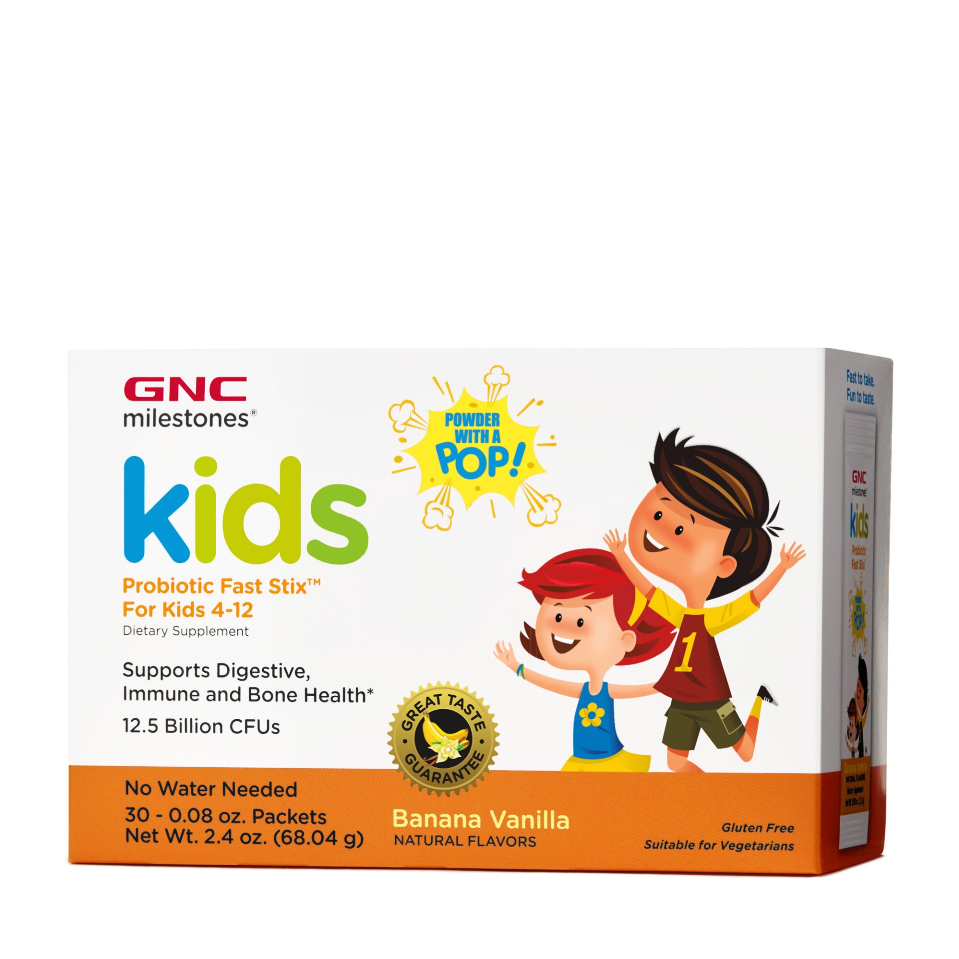 slide 1 of 1, GNC milestones Kids Probiotic Fast Stix - Banana Vanilla, 30 ct