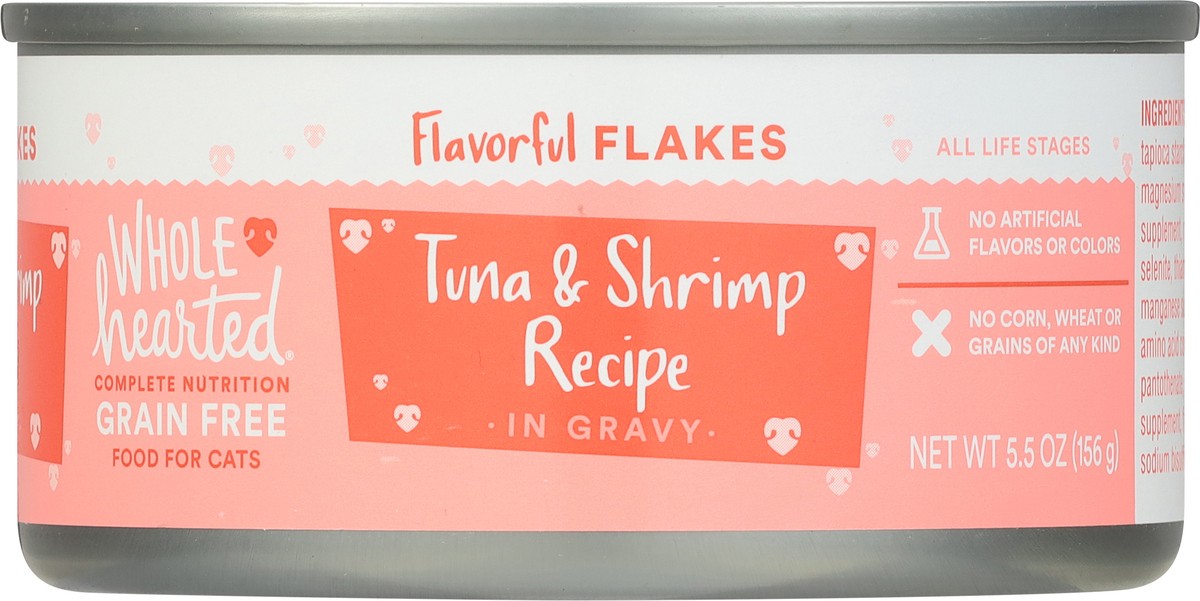 slide 3 of 16, Whole Hearted Grain Free Flakes Tuna & Shrimp Recipe in Gravy Food for Cats 5.5 oz, 5.5 oz