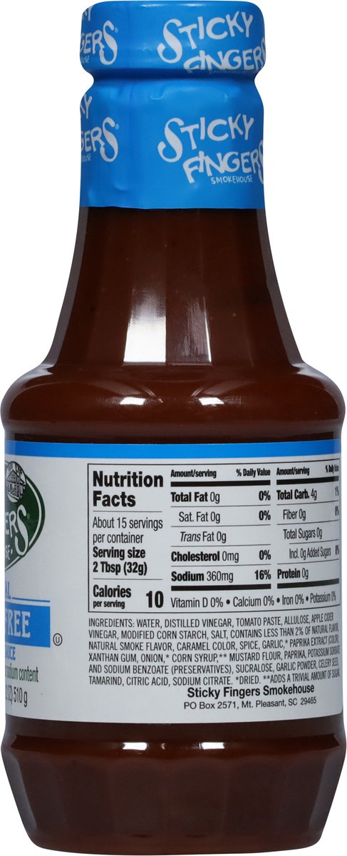 slide 6 of 7, Sticky Fingers Smokehouse Sticky Fingers Barbecue Sauce, Sugar Free, Original, 18 oz