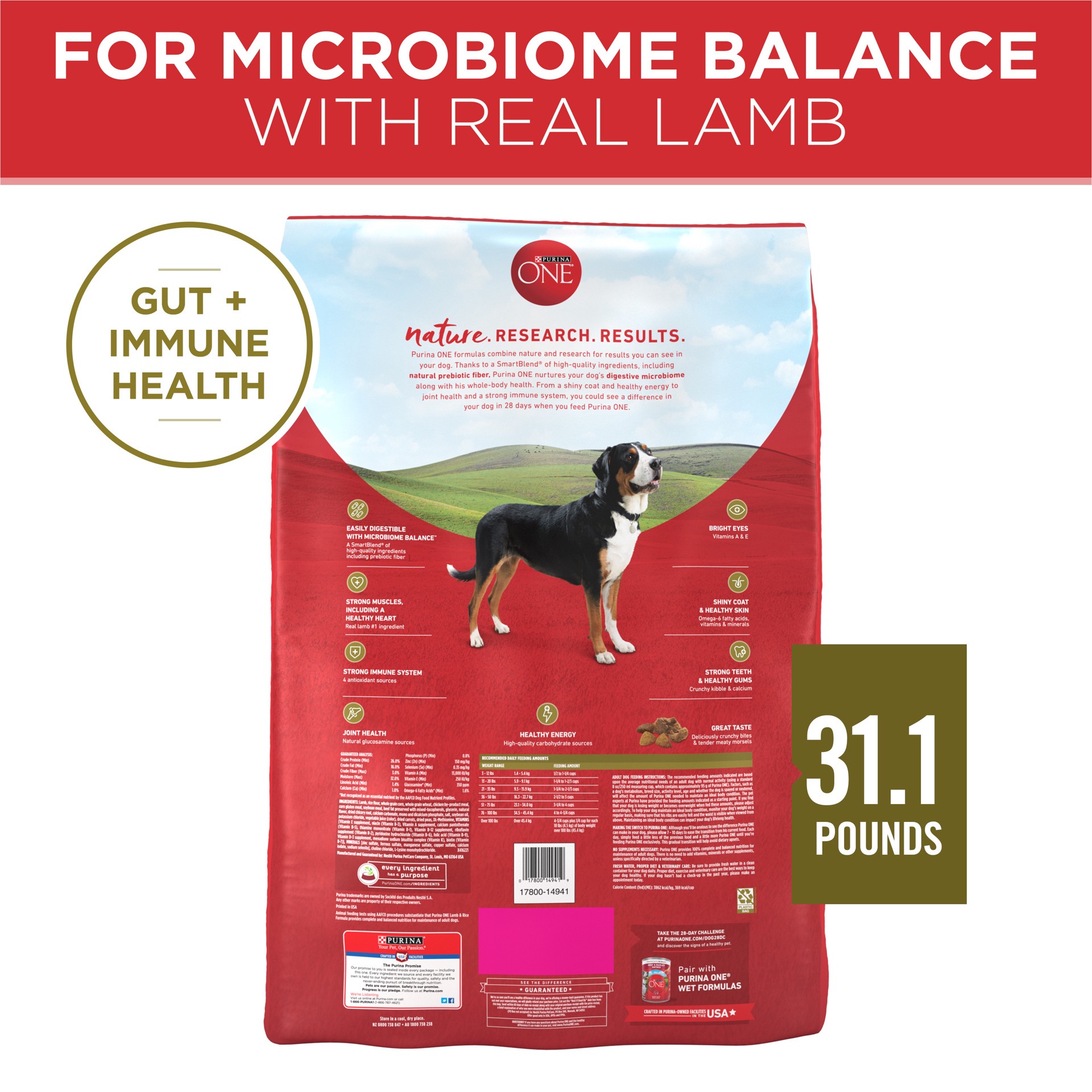 slide 4 of 8, ONE Purina ONE Dry Dog Food Lamb and Rice Formula, 31.1 lb