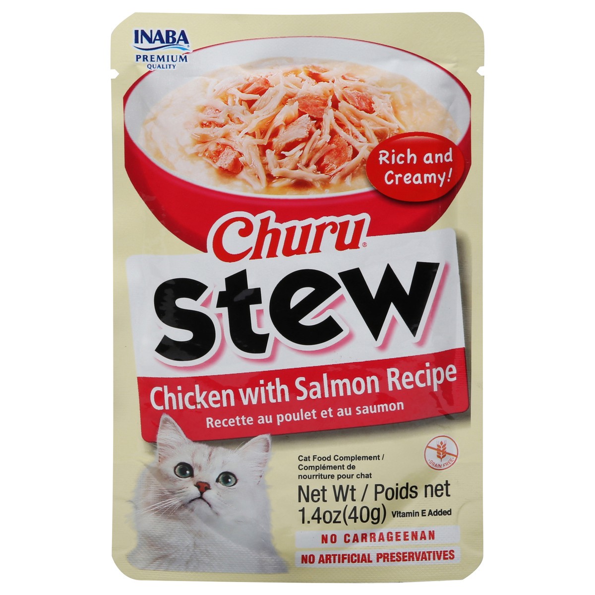 slide 2 of 14, Inaba Churu Stew for Cats, Creamy Broth Gelée with Shredded Chicken Side Dish Pouch, 1.4 Ounces, Chicken with Salmon Recipe, 1 ct