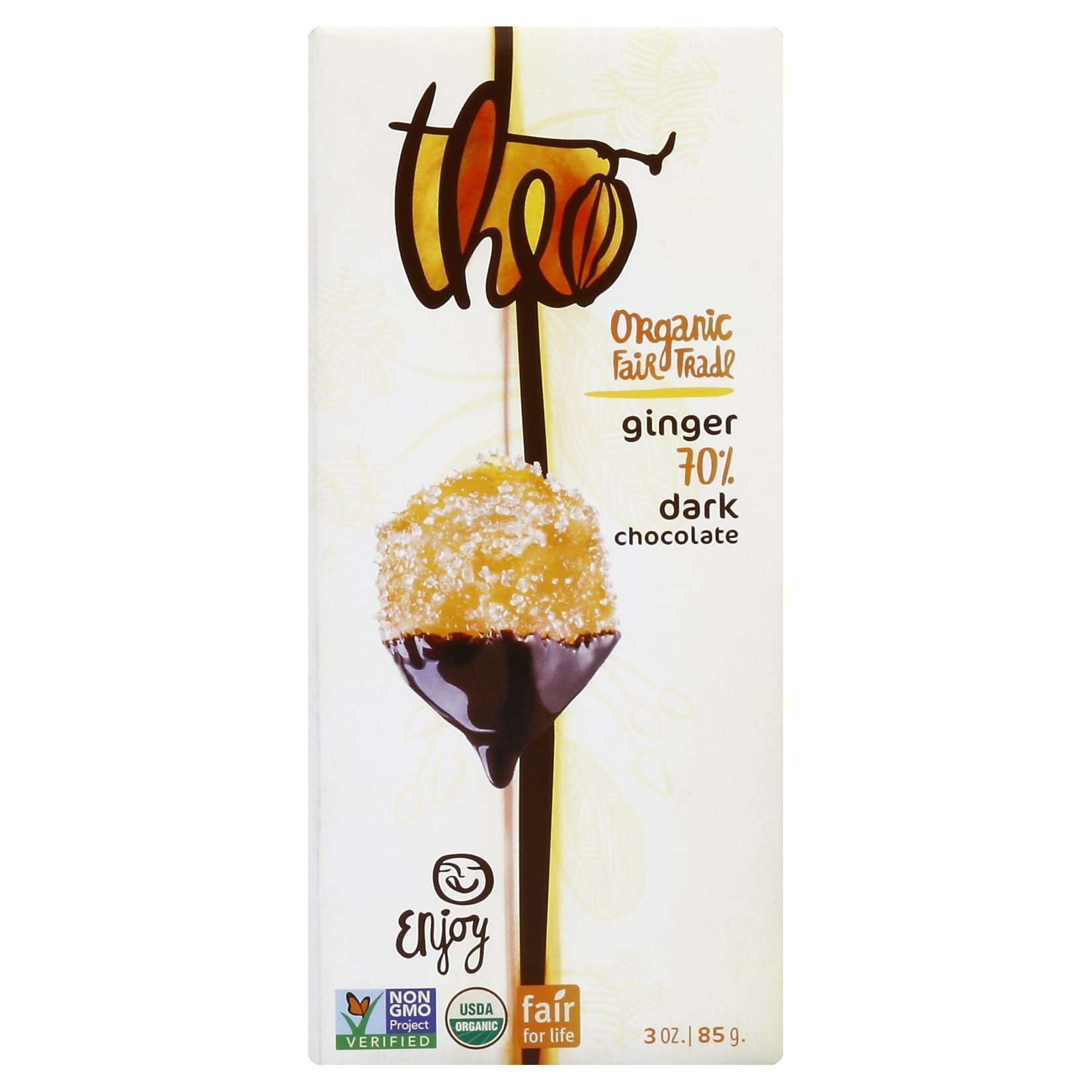 slide 1 of 1, Theo Chocolate Ginger 70 Dark Chocolate, 3 oz