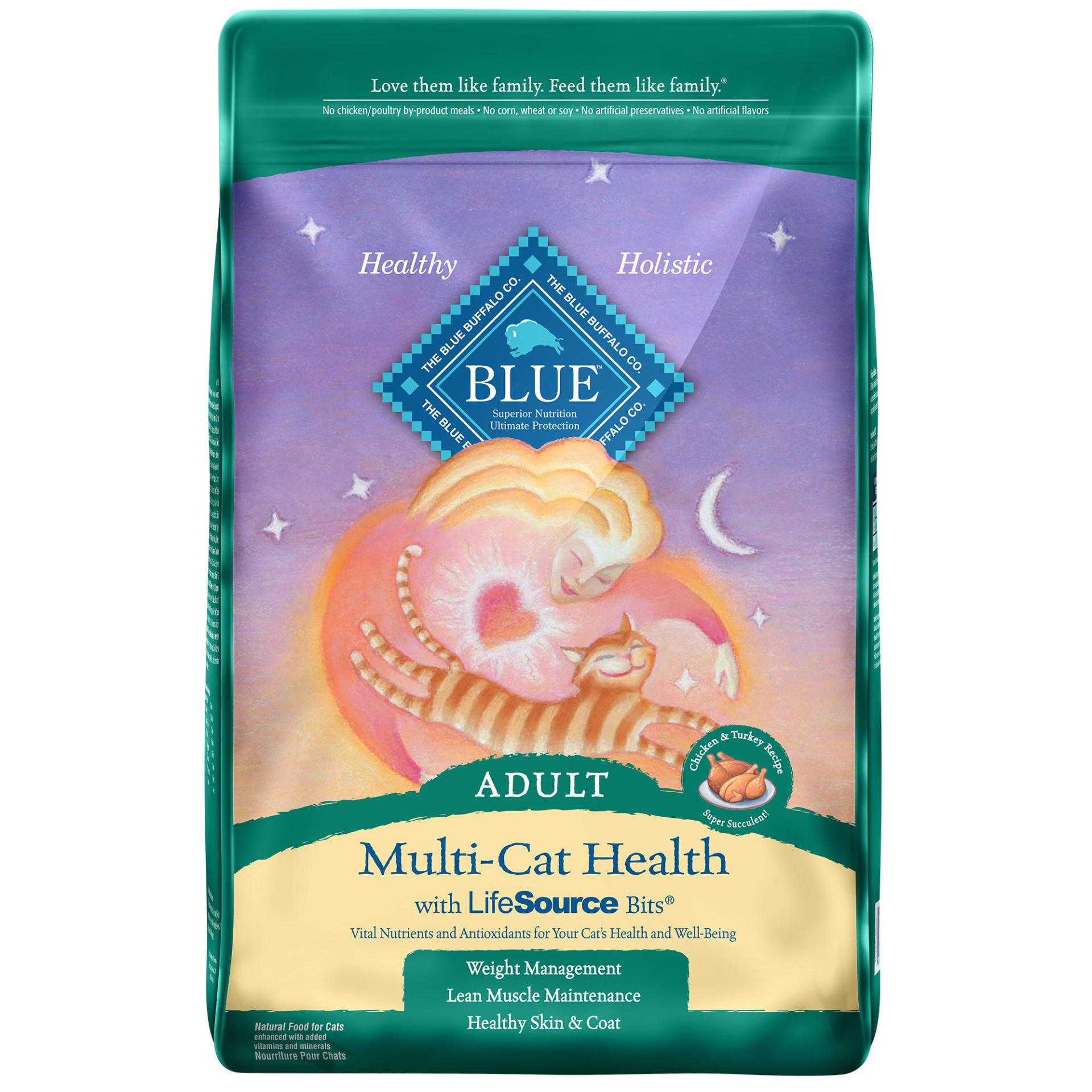 slide 1 of 1, Blue Buffalo Blue Multi-Cat Health Adult Chicken & Turkey Recipe Dry Cat Food, 15 lb