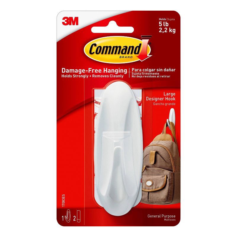 slide 1 of 11, Command Large Sized Designer Hook White, 1 ct