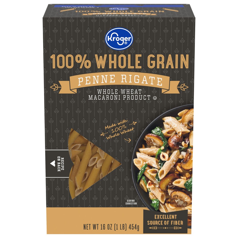 slide 1 of 4, Kroger Whole Wheat Penne Rigatoni Noodles, 16 oz