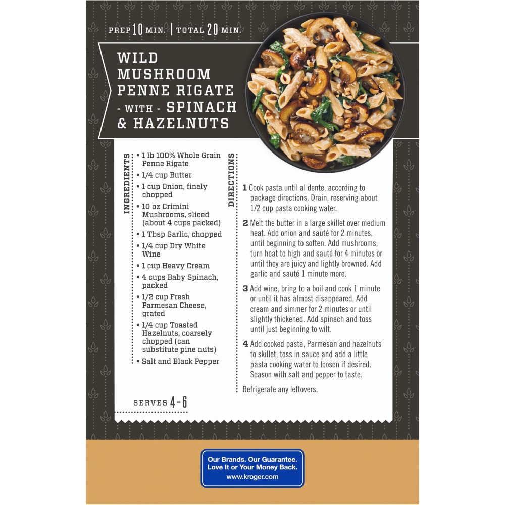 slide 4 of 4, Kroger Whole Wheat Penne Rigatoni Noodles, 16 oz