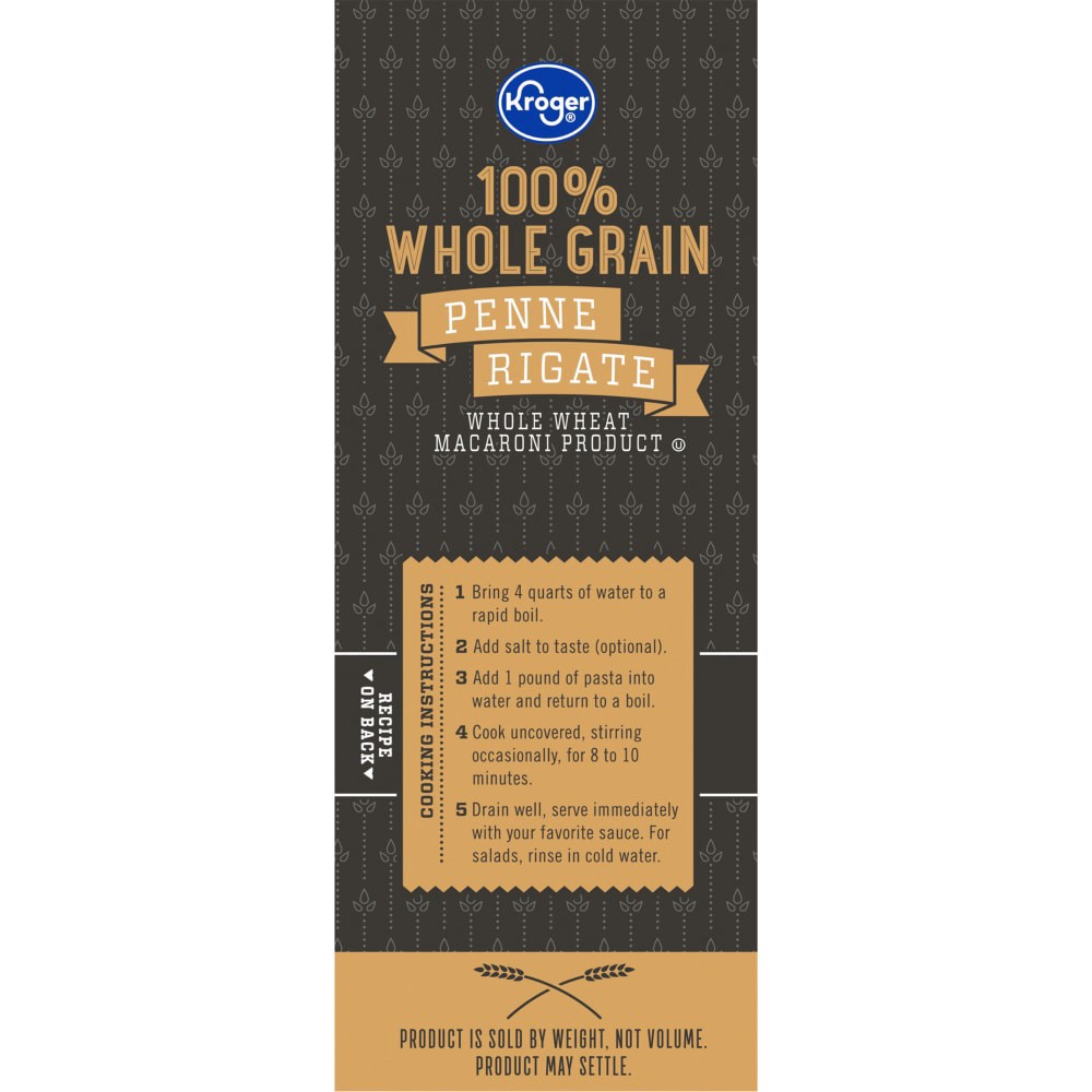 slide 3 of 4, Kroger Whole Wheat Penne Rigatoni Noodles, 16 oz