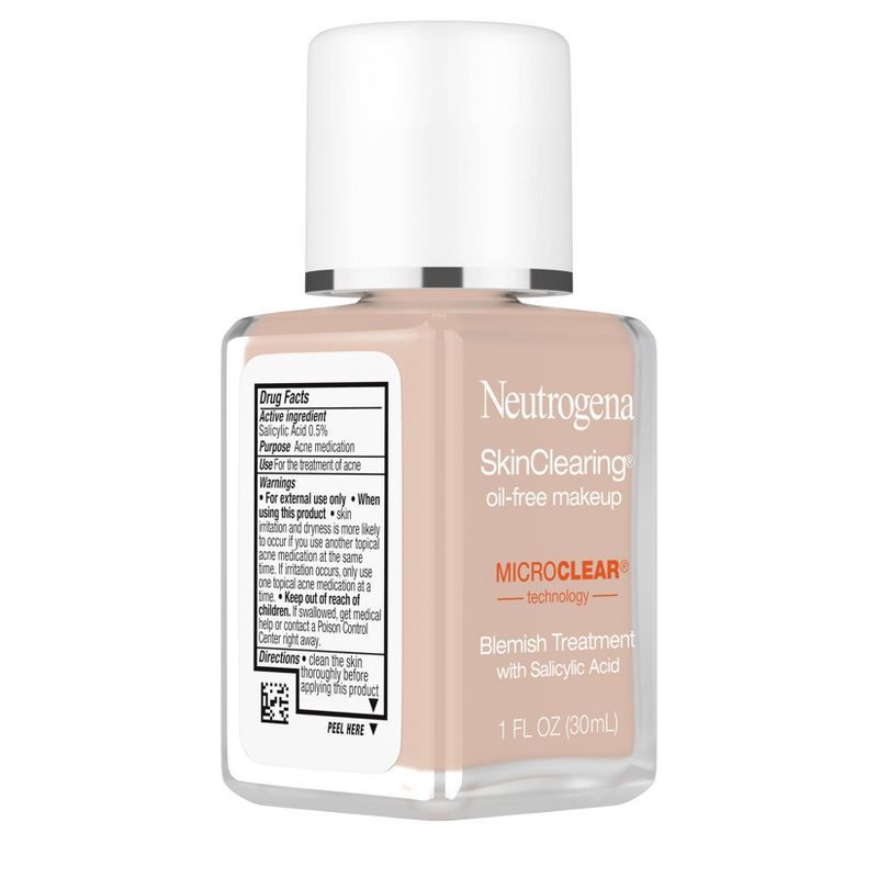 slide 7 of 11, Neutrogena Skin Clearing Oil-Free Liquid Foundation with Salicylic Acid - 20 Natural Ivory - 1 fl oz, 1 fl oz