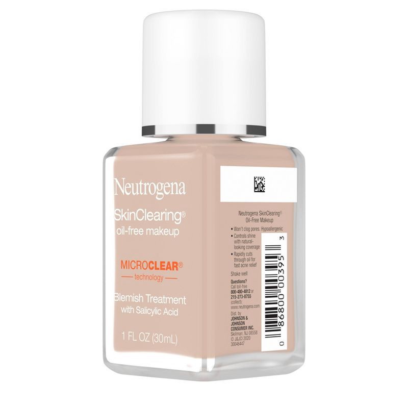 slide 8 of 11, Neutrogena Skin Clearing Oil-Free Liquid Foundation with Salicylic Acid - 20 Natural Ivory - 1 fl oz, 1 fl oz