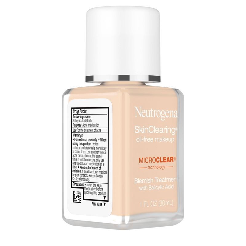 slide 7 of 11, Neutrogena Skin Clearing Oil-Free Liquid Foundation with Salicylic Acid - 30 Buff - 1 fl oz, 1 fl oz