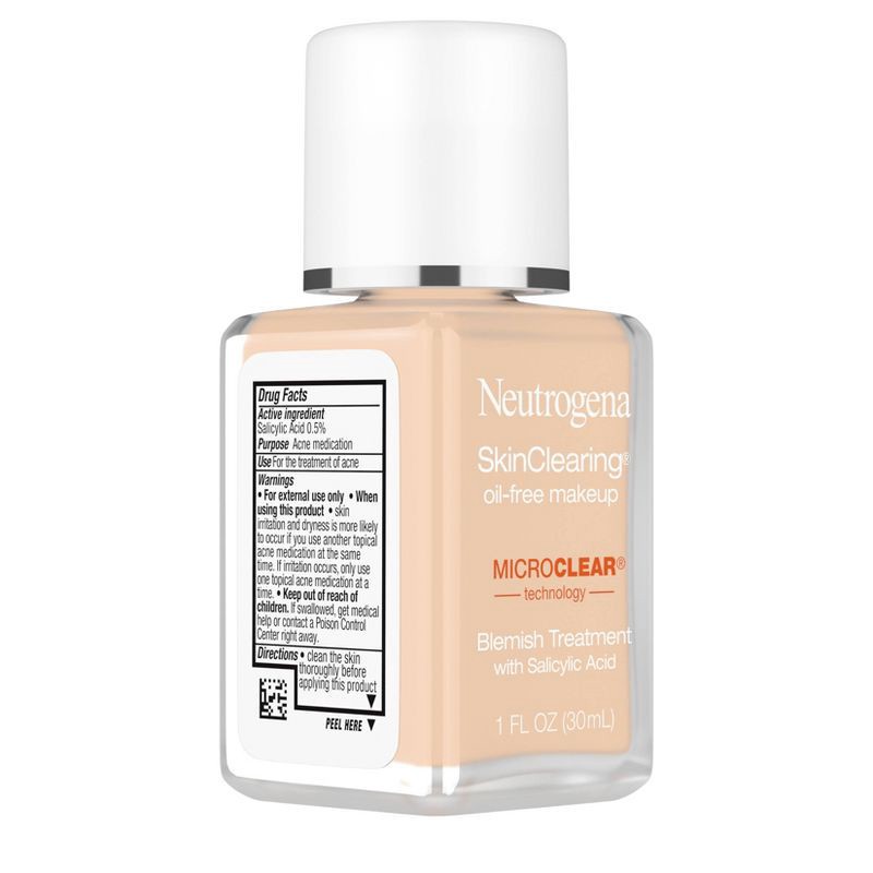 slide 5 of 9, Neutrogena Skin Clearing Oil-Free Liquid Foundation with Salicylic Acid - 60 Natural Beige - 1 fl oz, 1 fl oz