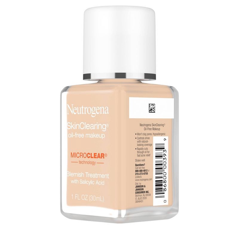 slide 6 of 9, Neutrogena Skin Clearing Oil-Free Liquid Foundation with Salicylic Acid - 60 Natural Beige - 1 fl oz, 1 fl oz