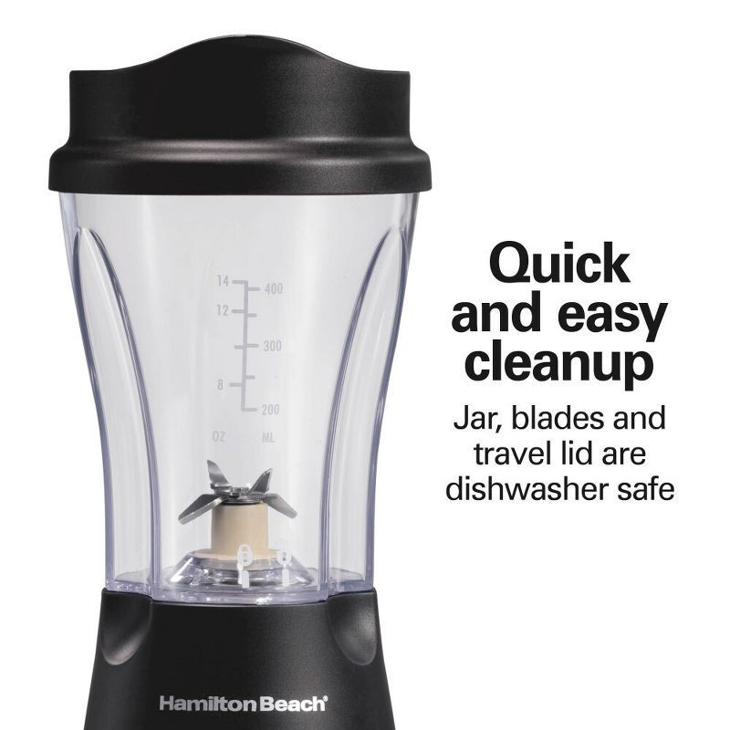 slide 4 of 8, Hamilton Beach One Speed Single-Serve Blender - Black: Portable Personal Smoothie Blender with Travel Lid & Stainless Steel Blades, 1 ct